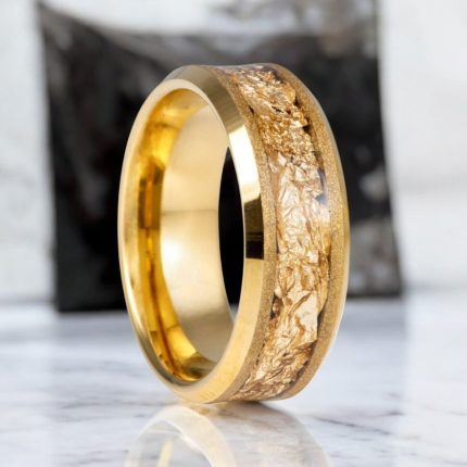 AURION | Gold Tungsten Ring Gold Foil Inlay Beveled, 8mm