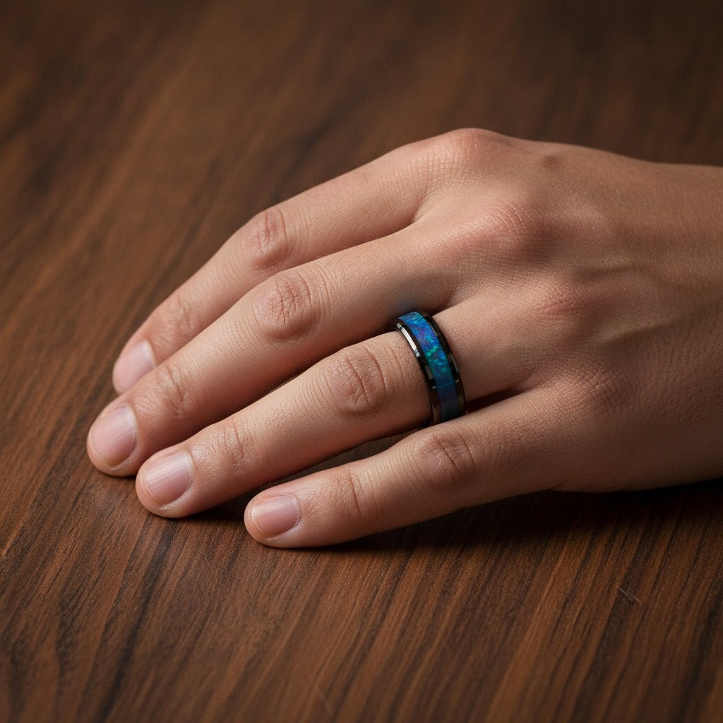 BARRACUDA | Black Ceramic Ring, Color Changing Inlay - Image 2