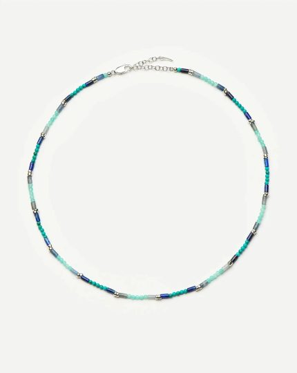 Beaded Gemstone Choker | Silver Plated/Lagoon Blue
