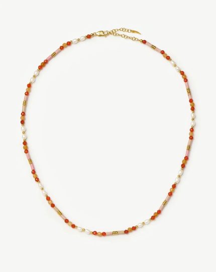 Beaded Gemstone & Pearl Short Necklace | 18ct Gold Plated/Paloma Pink
