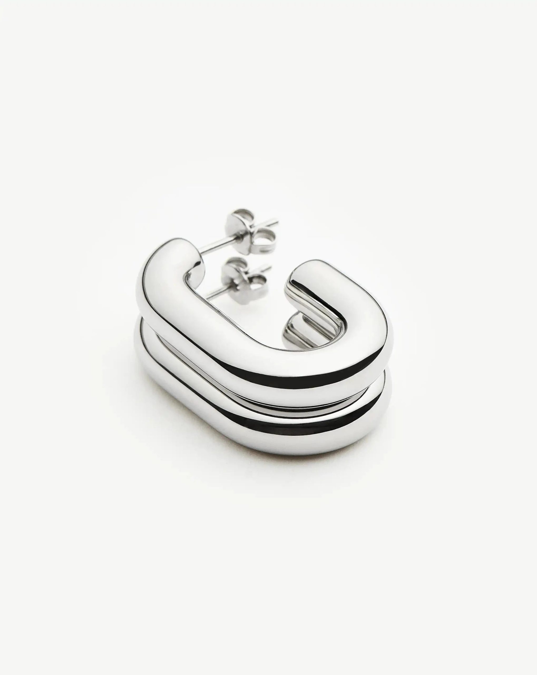 Chubby Oval Medium Hoop Earrings | Platinum Plated - Image 4