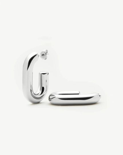 Chubby Oval Medium Hoop Earrings | Platinum Plated