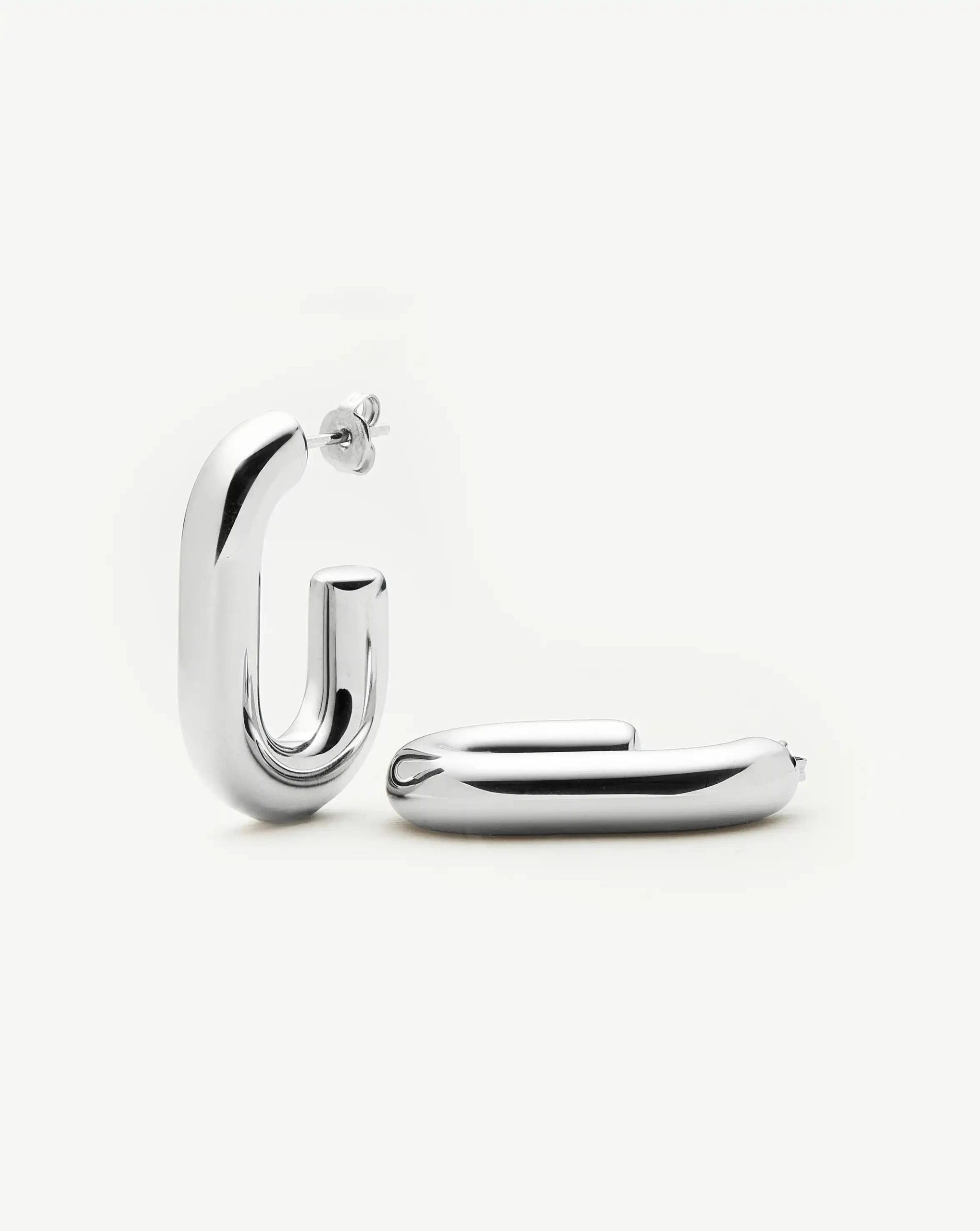 Chubby Oval Medium Hoop Earrings | Platinum Plated