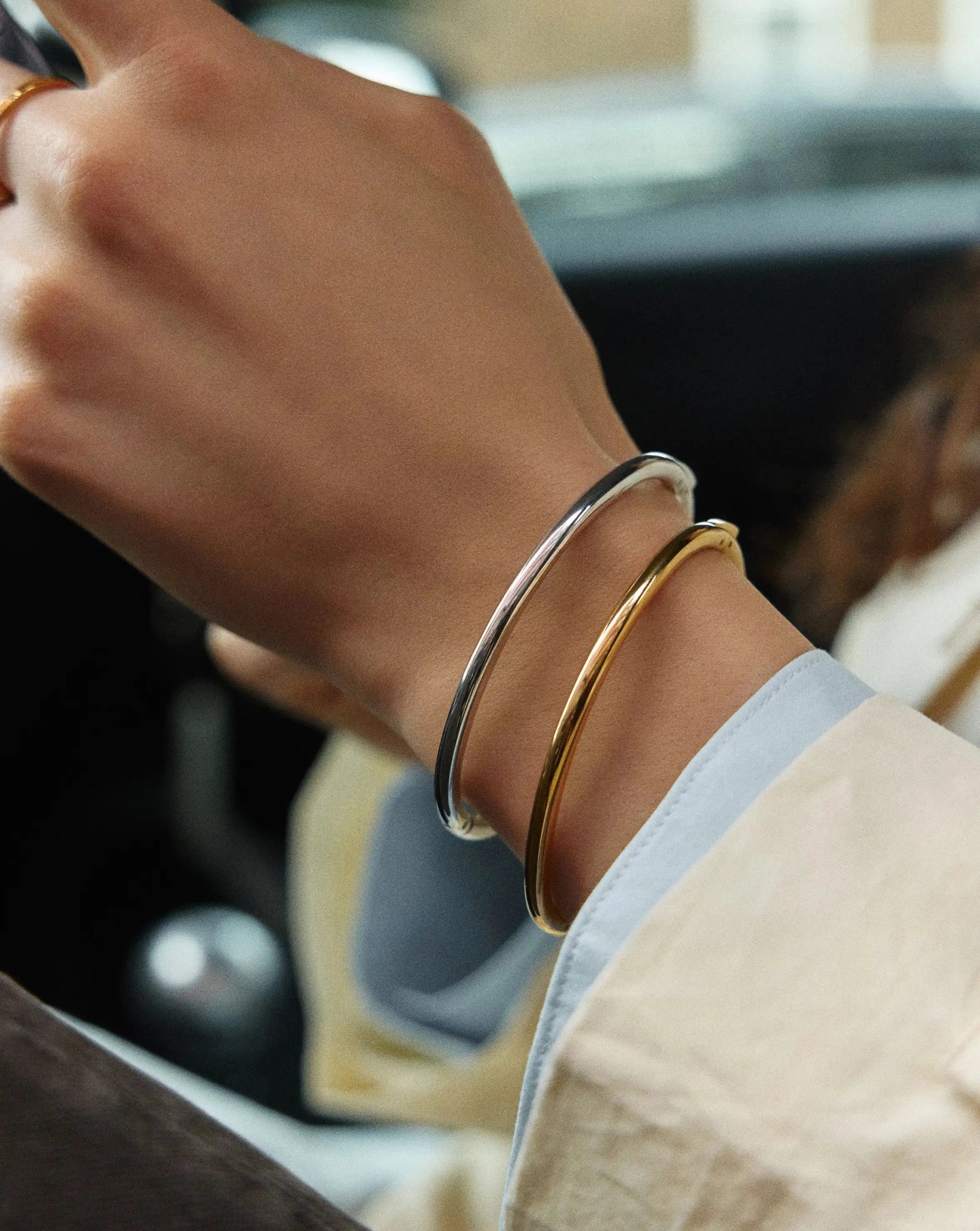 Classic Round Hinged Bangle | Platinum Plated - Image 6