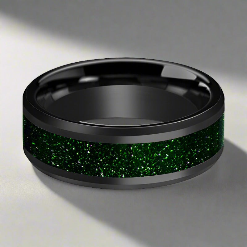 GIOVANNI | Black Ceramic Ring, Goldstone Inlay - Image 3