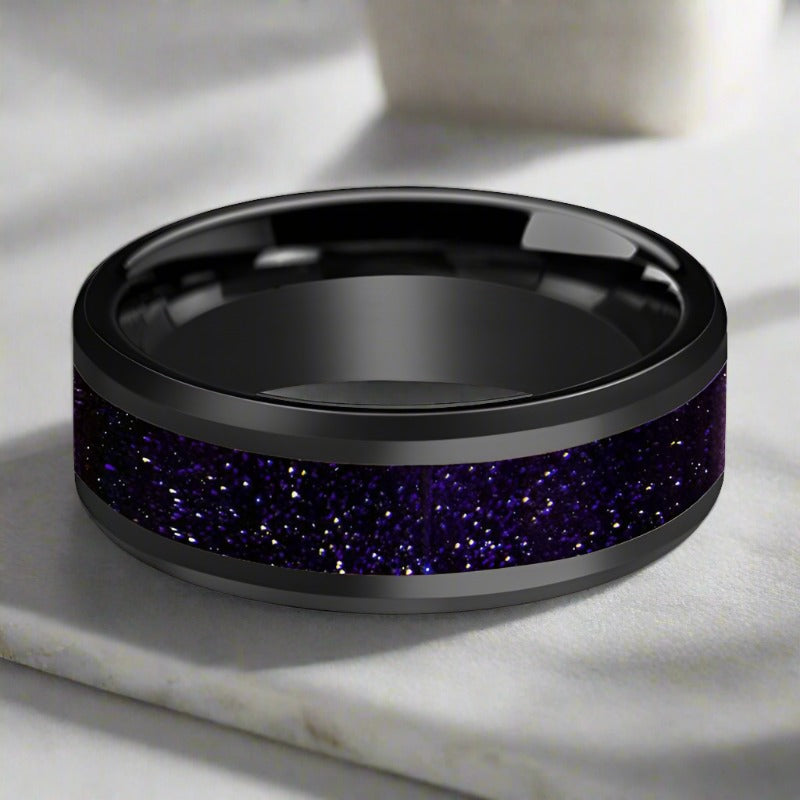 MELO | Black Ceramic Ring, Purple Goldstone Inlay:圖片 3