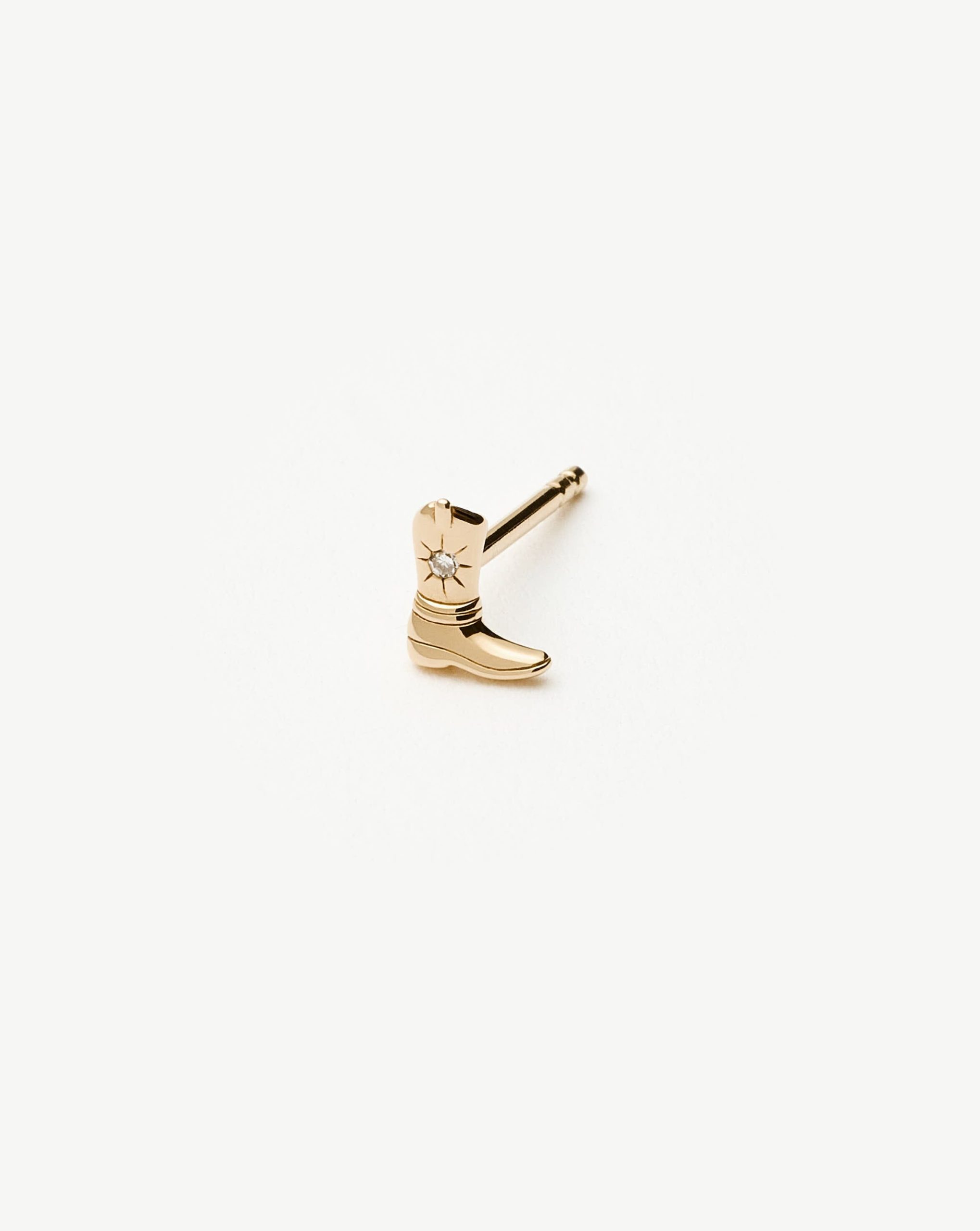 Solid Gold Cowboy Boot Single Stud Earring | 14ct Solid Gold/Diamond - Image 3