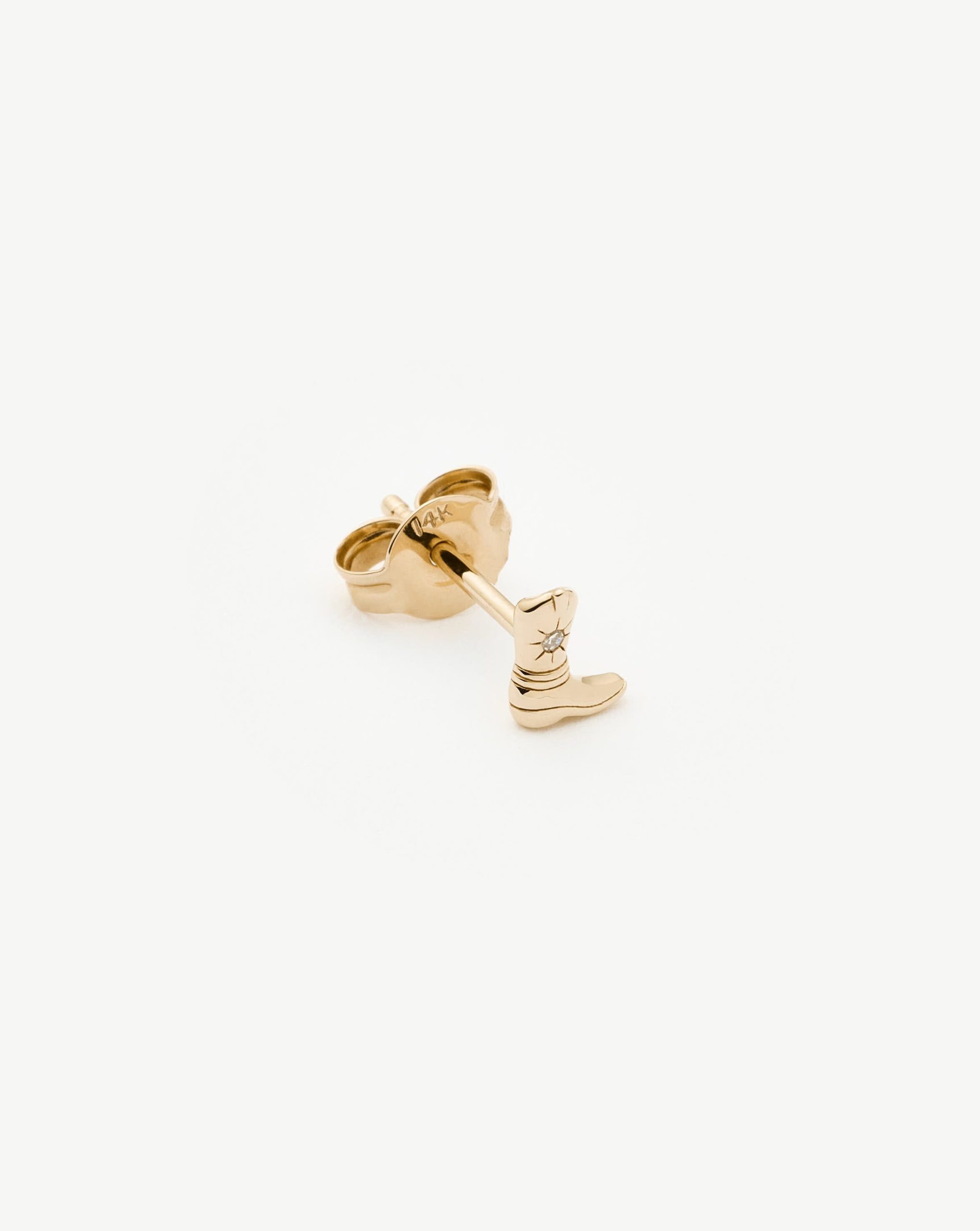 Solid Gold Cowboy Boot Single Stud Earring | 14ct Solid Gold/Diamond - Image 4