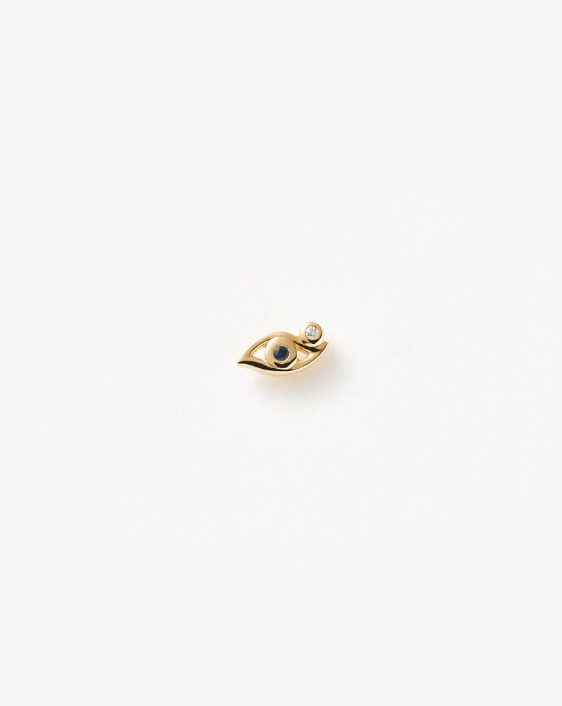 Solid Gold Evil Eye Single Stud Earring
