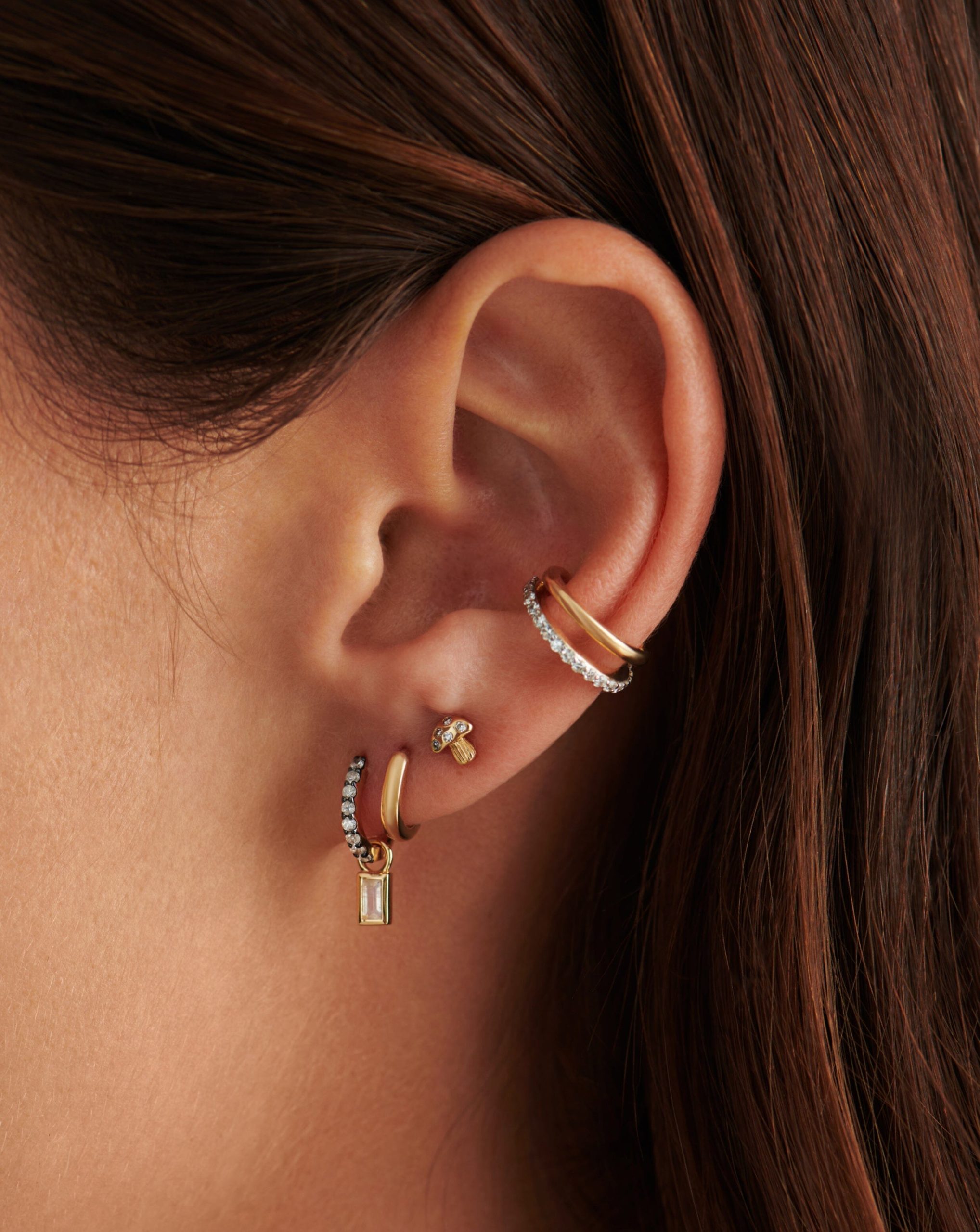 Solid Gold Diamond Mushroom Single Stud Earring - Image 3