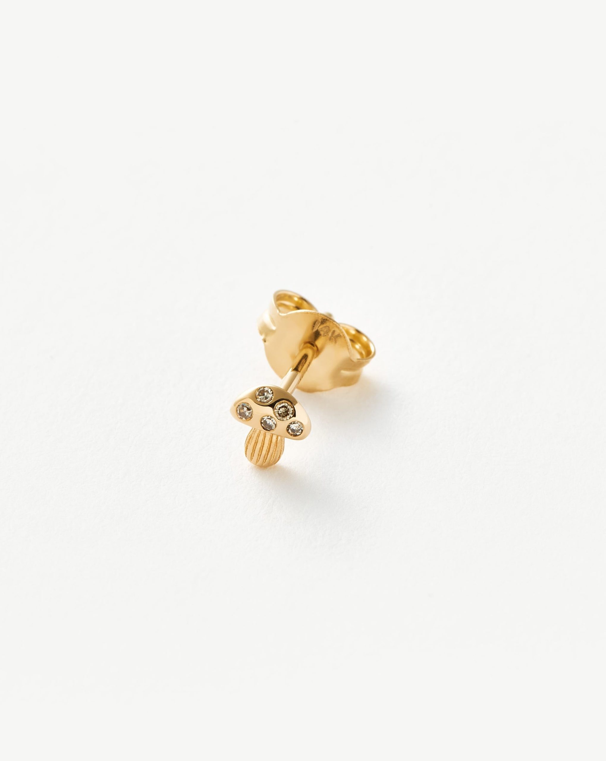Solid Gold Diamond Mushroom Single Stud Earring - Image 4