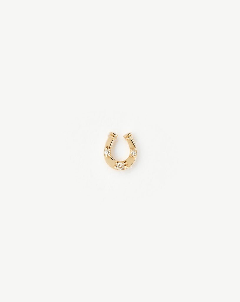 Solid Gold Horseshoe Single Stud Earring | 9ct Solid Gold/Diamond