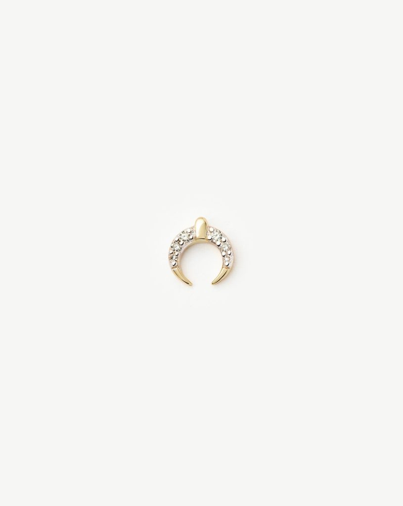 Solid Gold Lucy Williams Horn Single Stud Earring | 14ct Solid Gold/Diamond