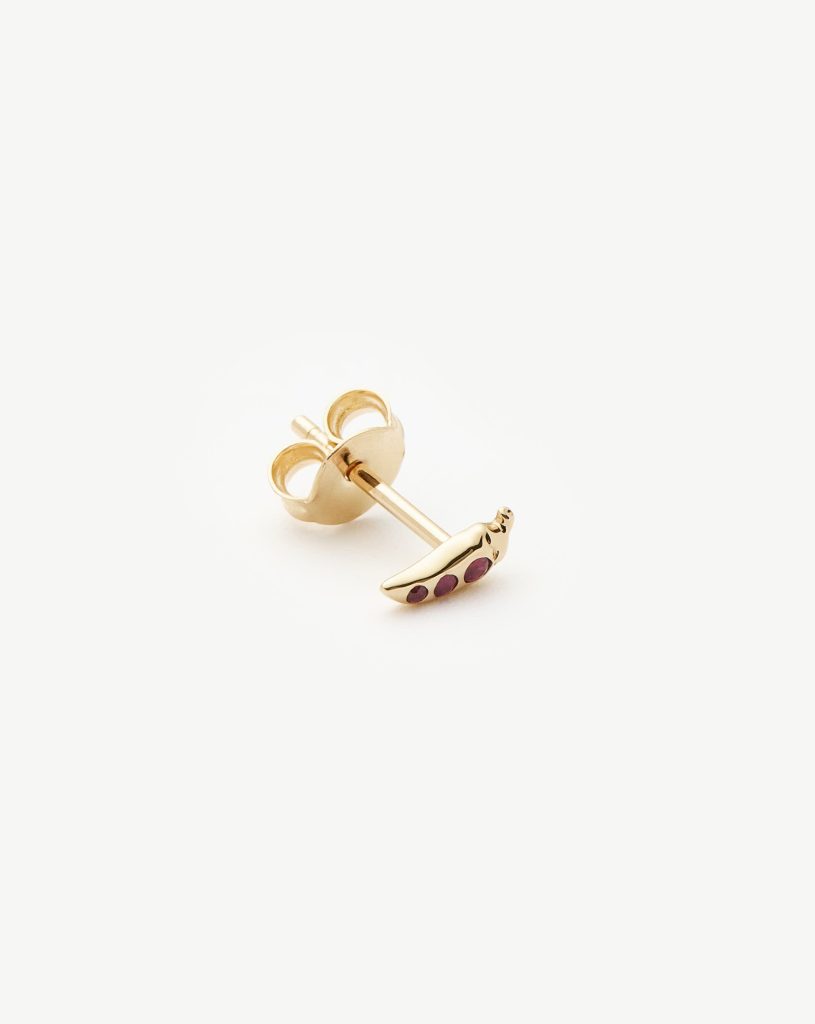 Solid Gold Ruby Chilli Single Stud Earring | 9ct Solid Gold/Ruby