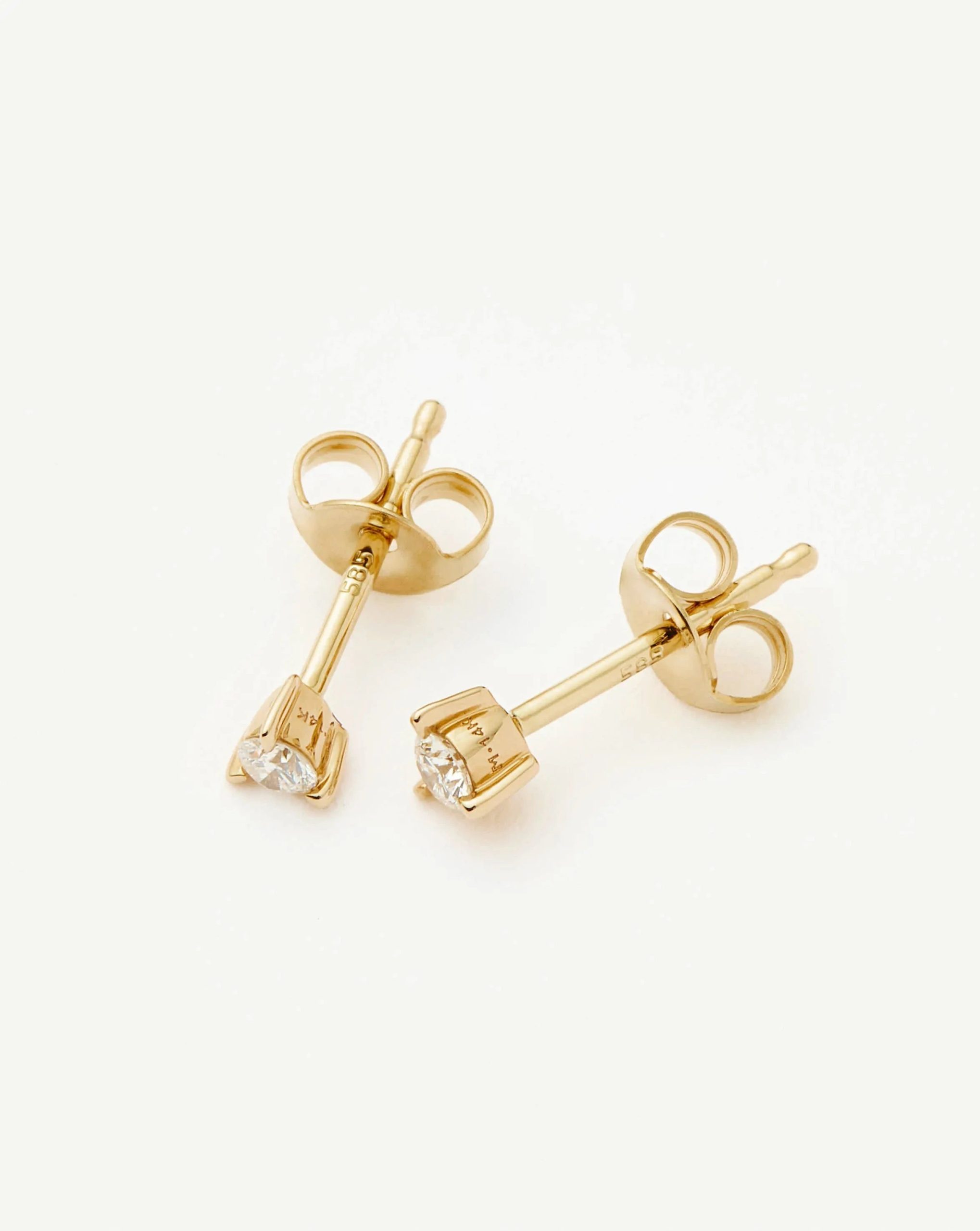 Solid Gold Small Solitaire Diamond Stud Earrings | 14ct Solid Gold - Image 4