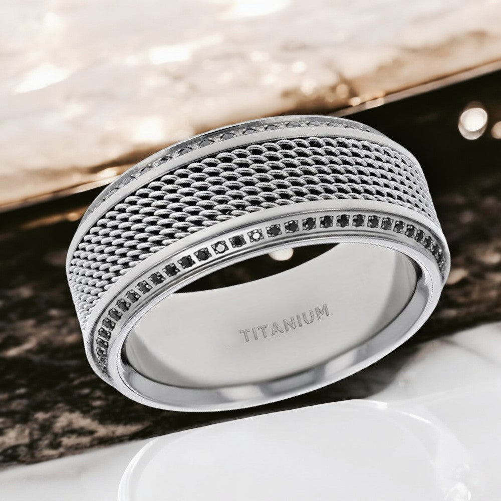 GAUNTLET | Titanium Wedding Band Steel Chain Design & Black Diamonds - Image 2