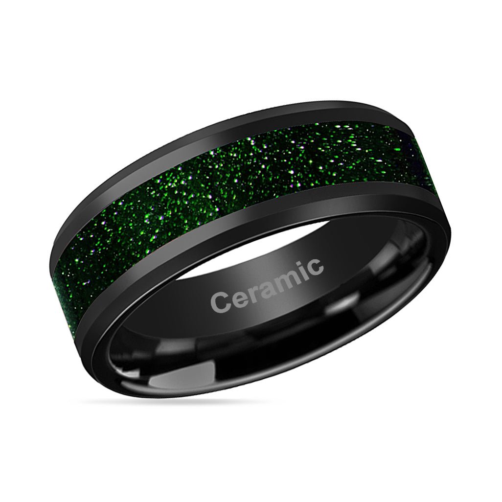 GIOVANNI | Black Ceramic Ring, Goldstone Inlay - Image 2