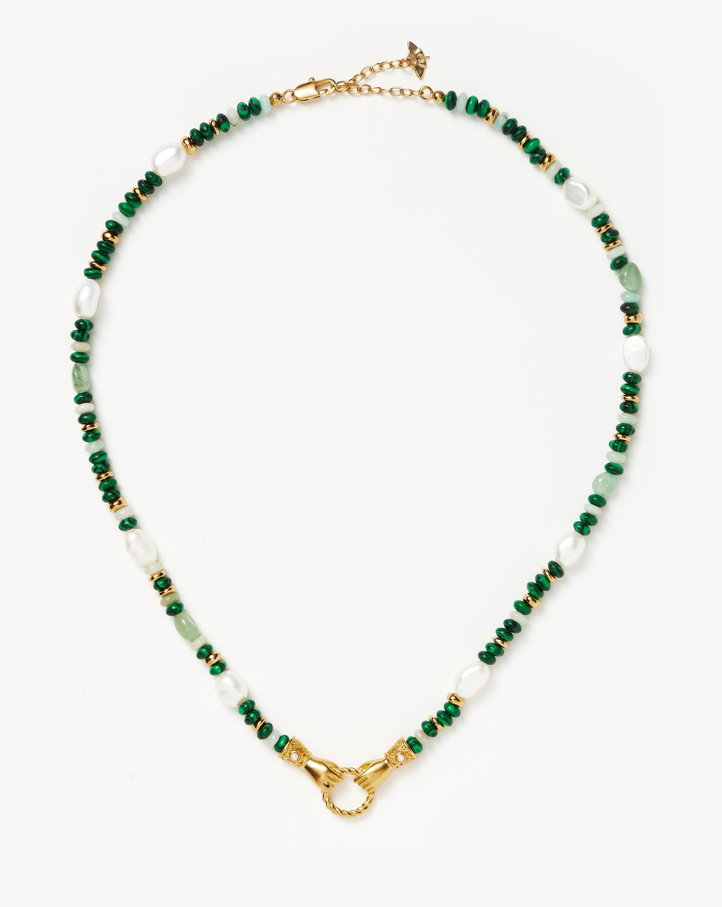 Harris Reed In Good Hands Beaded Gemstone Necklace | 18ct Gold Plated/Multi Green Gemstone & Pearl - Image 2
