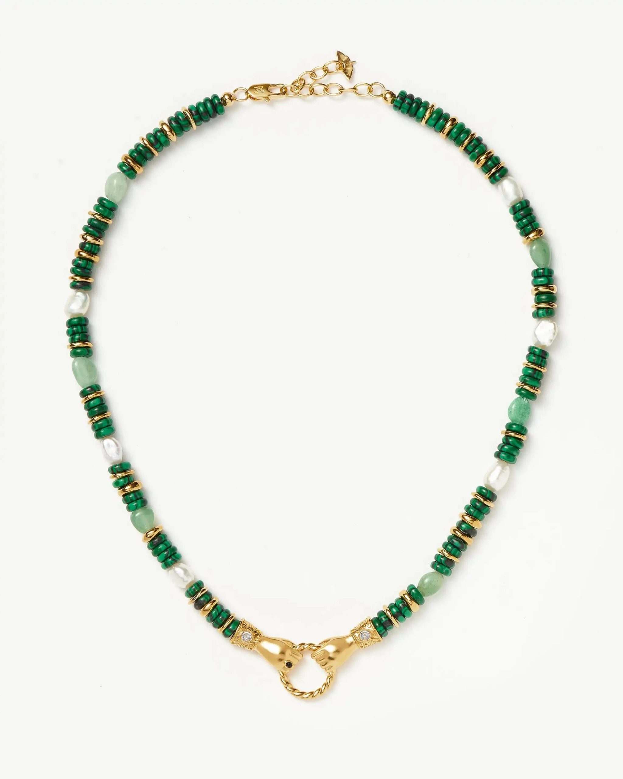 Harris Reed In Good Hands Chunky Beaded Gemstone Necklace | 18ct Gold Plated/Multi Green Gemstone & Pearl - Image 5