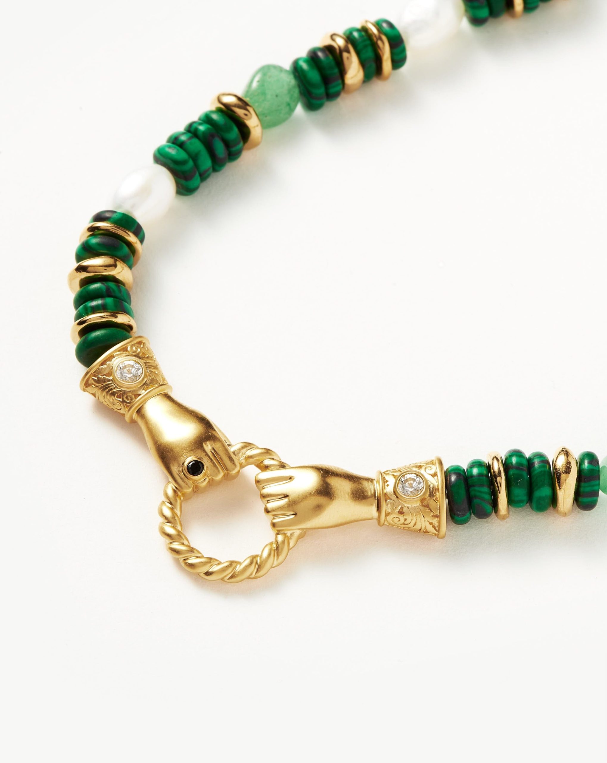 Harris Reed In Good Hands Chunky Beaded Gemstone Necklace | 18ct Gold Plated/Multi Green Gemstone & Pearl - Image 4