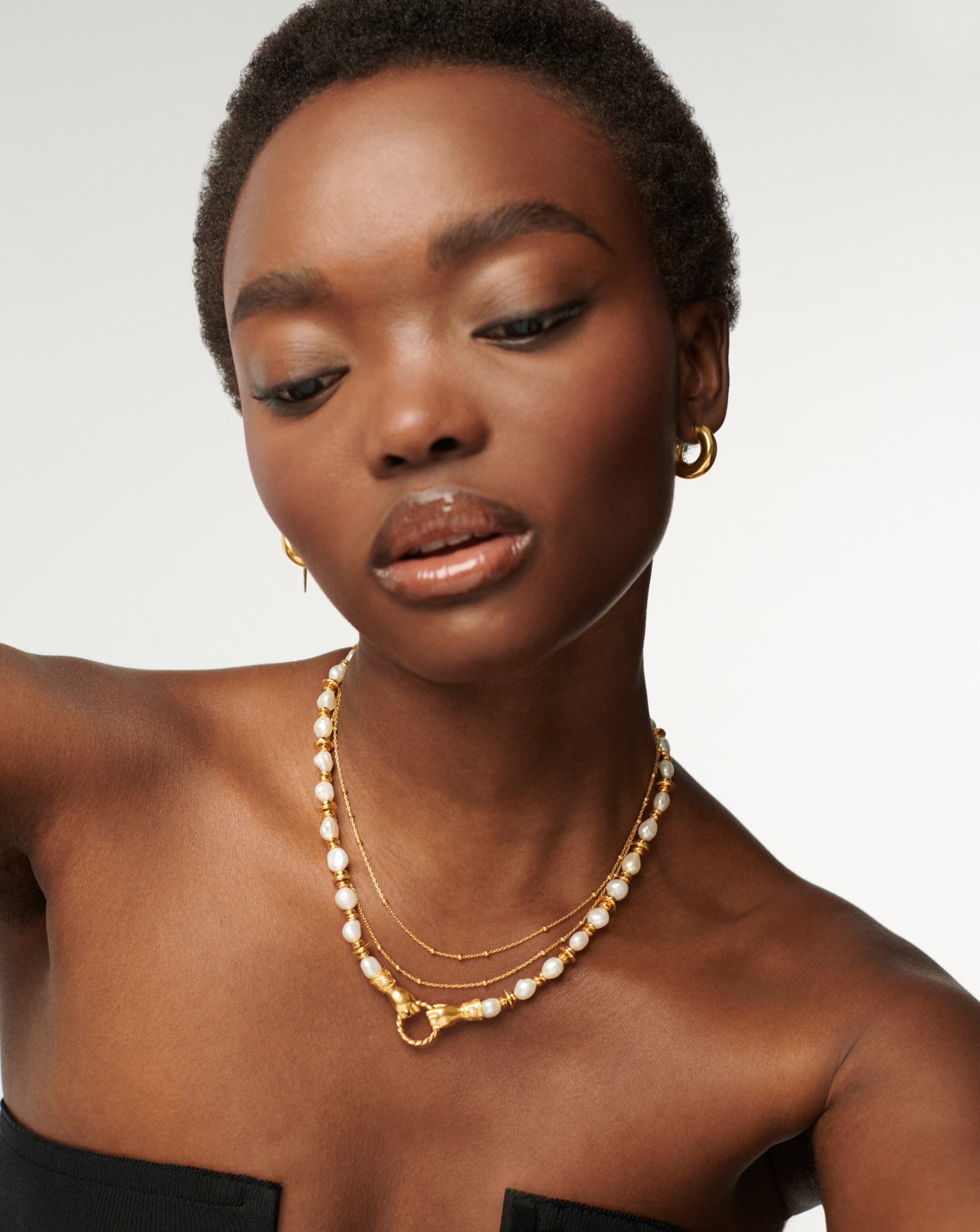 Harris Reed In Good Hands Chunky Beaded Gemstone Necklace | 18ct Gold Plated/Pearl - Image 2
