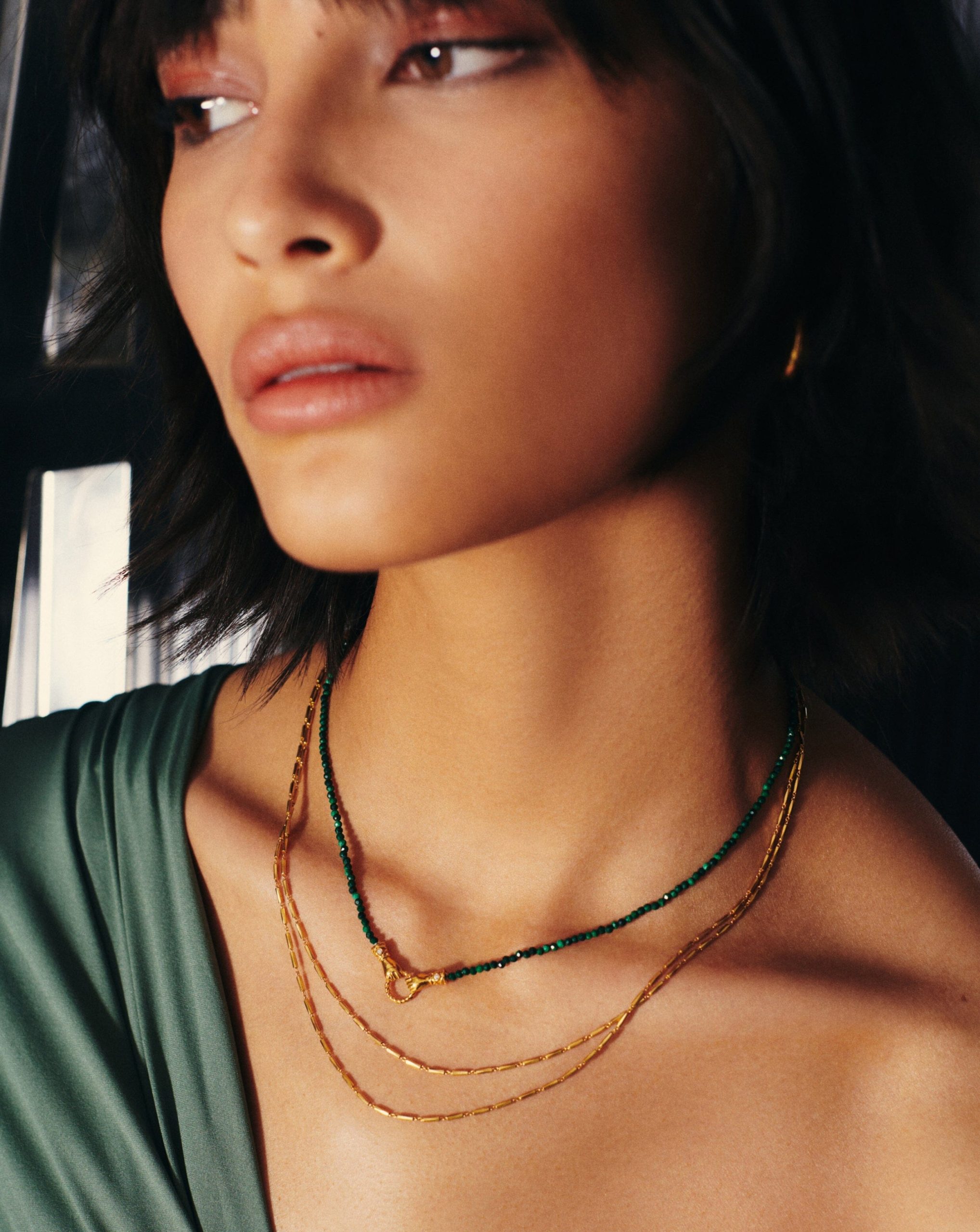 Harris Reed In Good Hands Mini Beaded Gemstone Necklace | 18ct Gold Plated/Malachite - Image 3