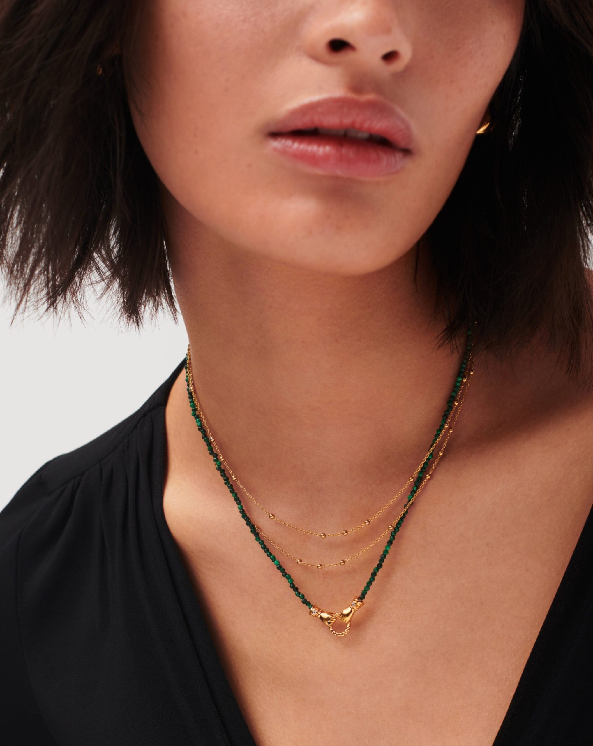 Harris Reed In Good Hands Mini Beaded Gemstone Necklace | 18ct Gold Plated/Malachite - Image 2