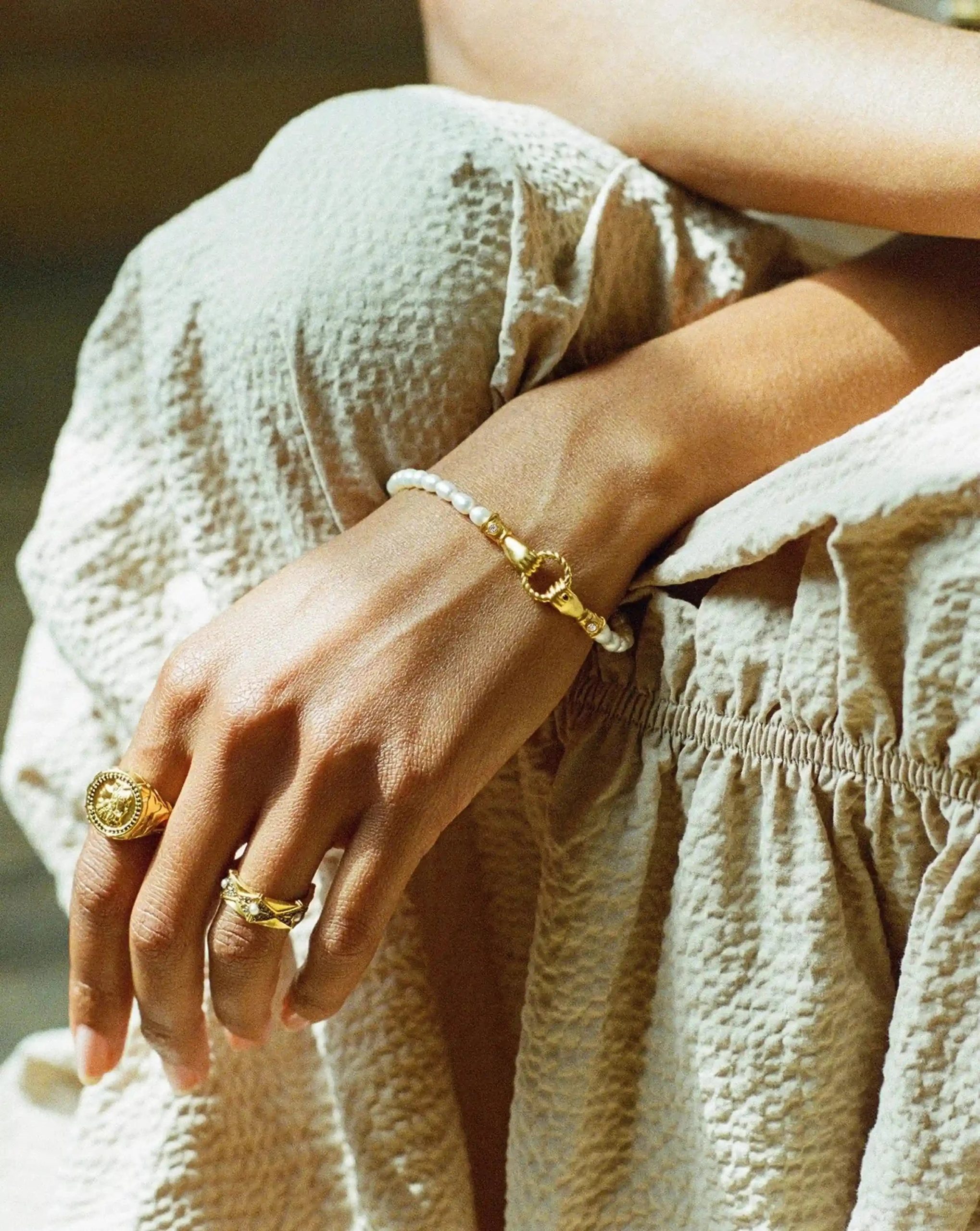 Harris Reed In Good Hands Pearl Bracelet | 18ct Gold Plated/Pearl & Black Onyx - Image 3