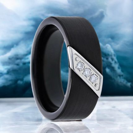 LIAM | Black Tungsten Carbide Ring, Diamond Accent