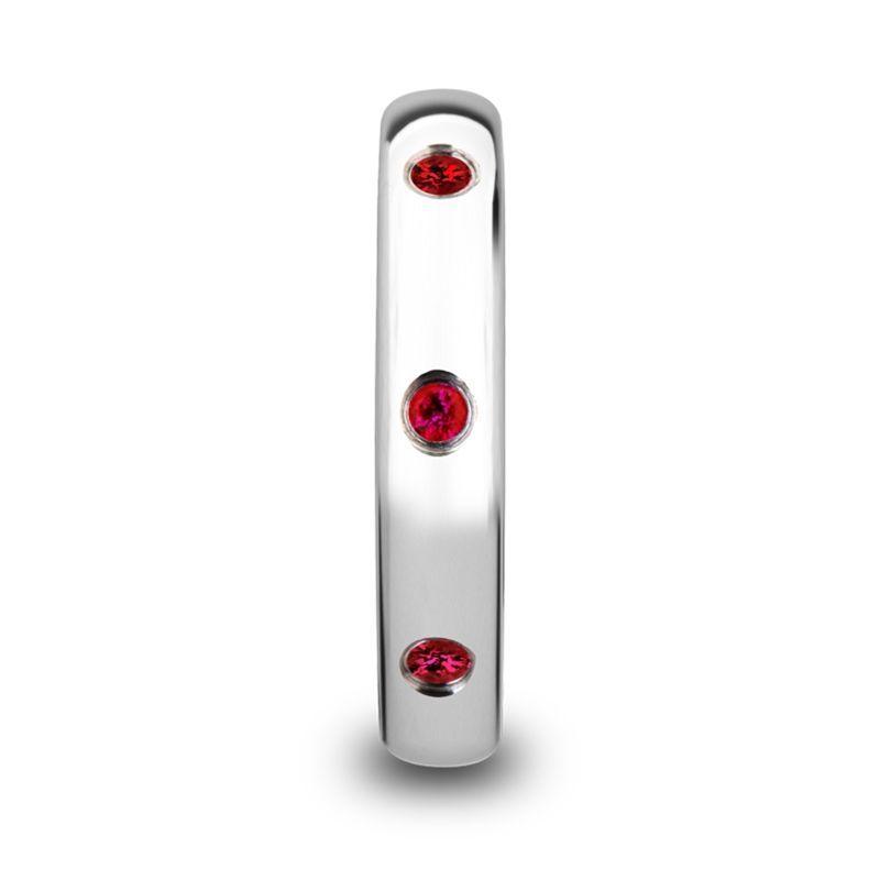 MAERA | Womens Tungsten Ring, 3 Red Rubies Setting, Domed - Image 2