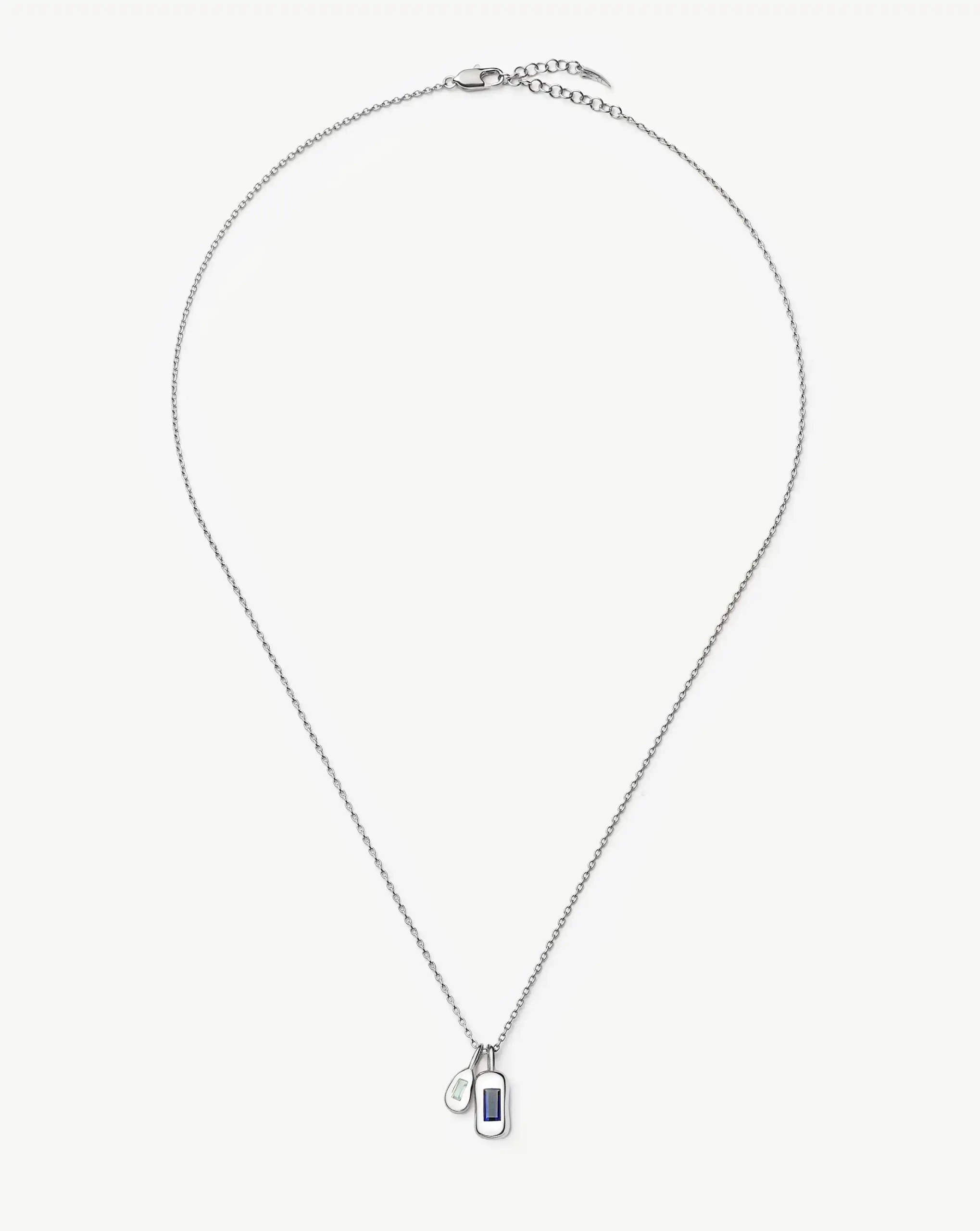 Molten Gemstone Bean Pendant Necklace | Silver Plated/Blue Onyx and Lab Grown Sapphire - Image 5
