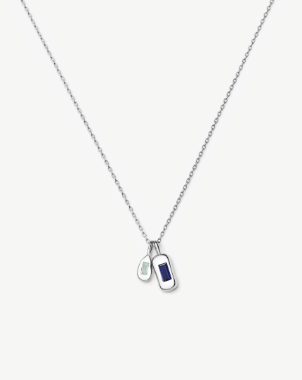 Molten Gemstone Bean Pendant Necklace | Silver Plated/Blue Onyx and Lab Grown Sapphire