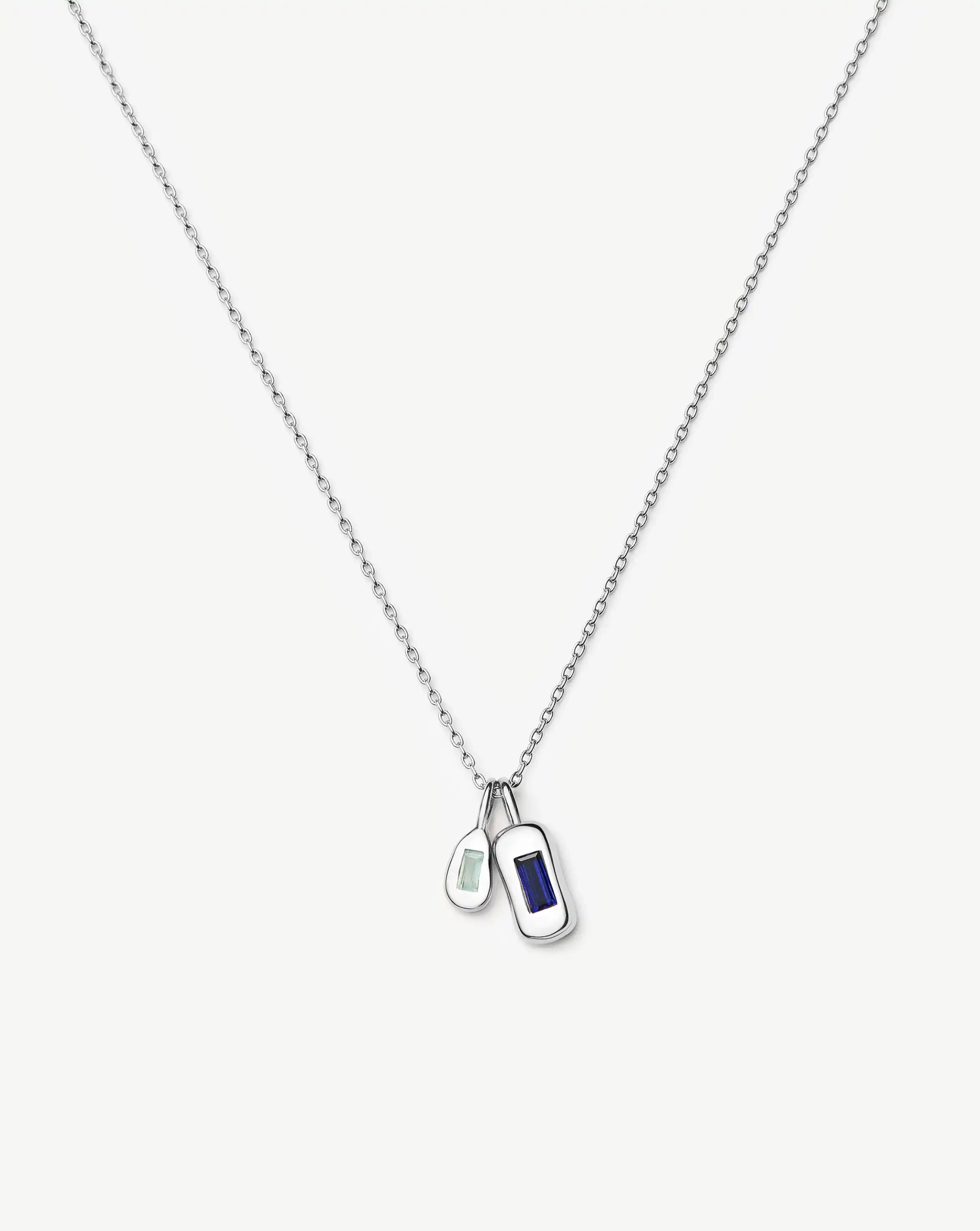 Molten Gemstone Bean Pendant Necklace | Silver Plated/Blue Onyx and Lab Grown Sapphire