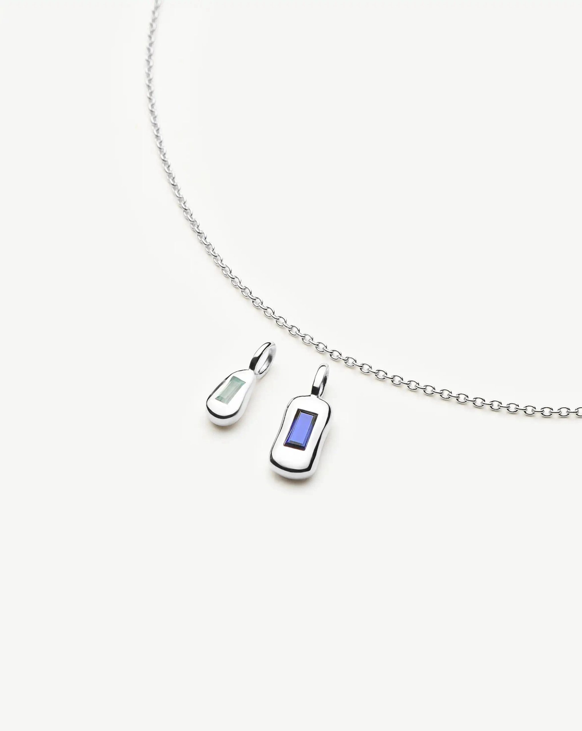 Molten Gemstone Bean Pendant Necklace | Silver Plated/Blue Onyx and Lab Grown Sapphire - Image 4