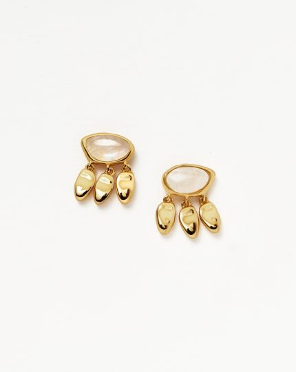 Molten Gemstone Charm Stud Earrings | Gold/Rainbow Moonstone