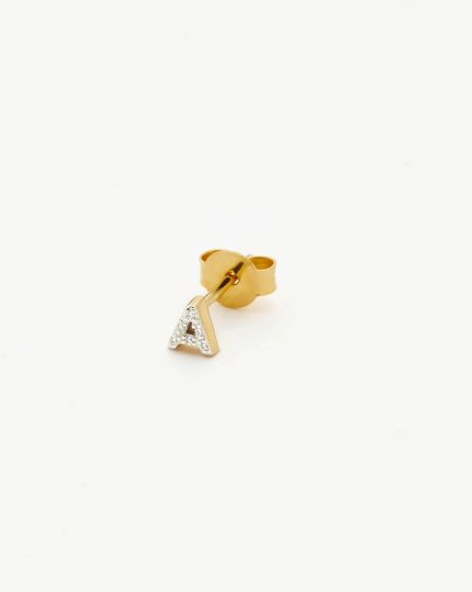 Pave Initial Single Stud Earring - Initial A | 18ct Gold Vermeil/Cubic Zirconia