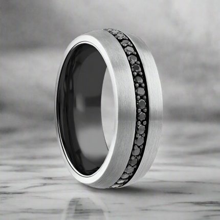 PILOT | Gunmetal Tungsten Ring with Black Sapphires