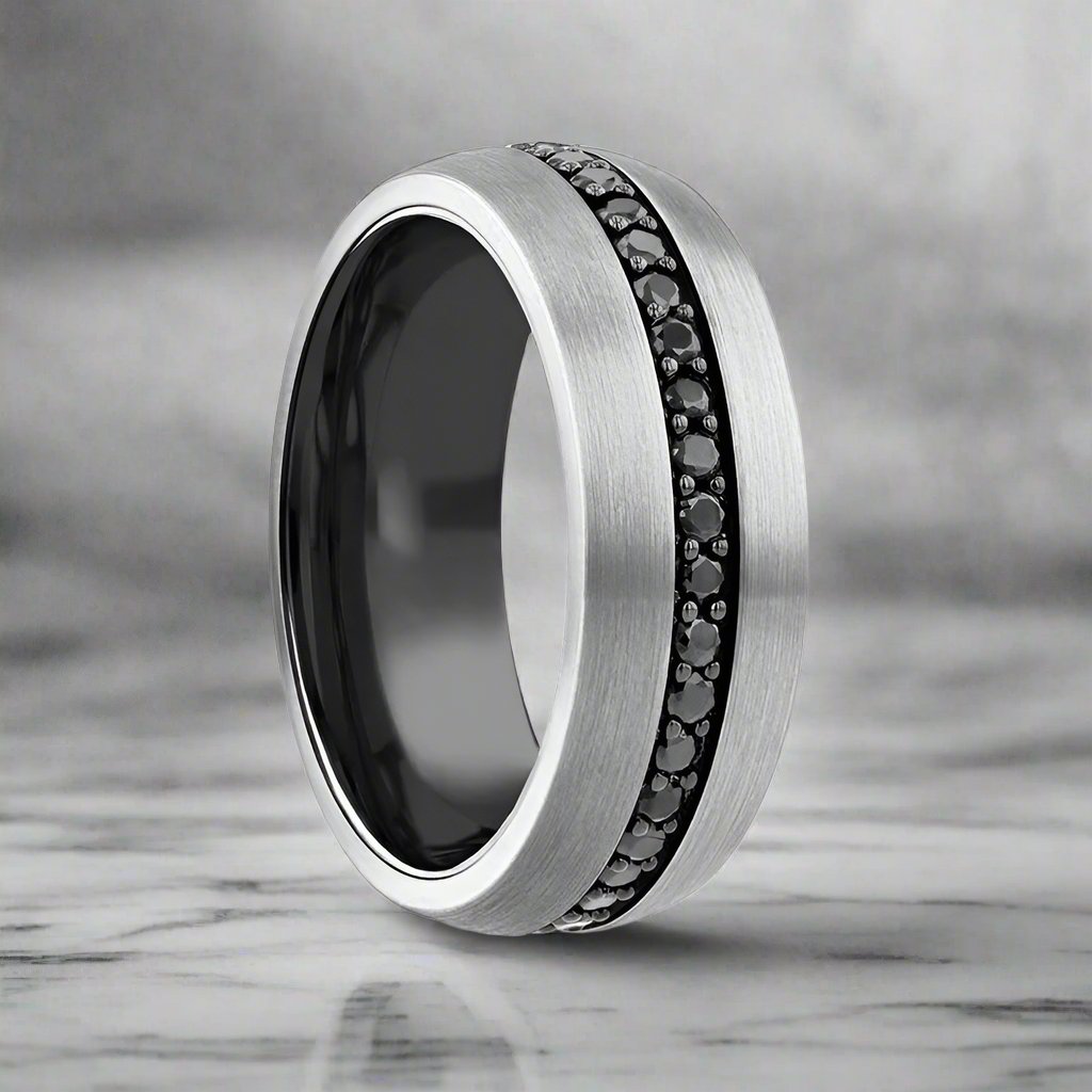 PILOT | Gunmetal Tungsten Ring with Black Sapphires