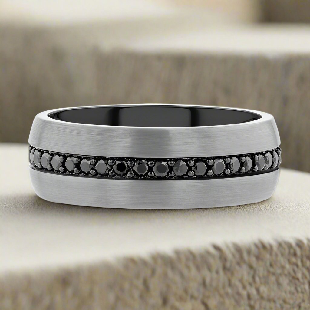 PILOT | Gunmetal Tungsten Ring with Black Sapphires - Image 4