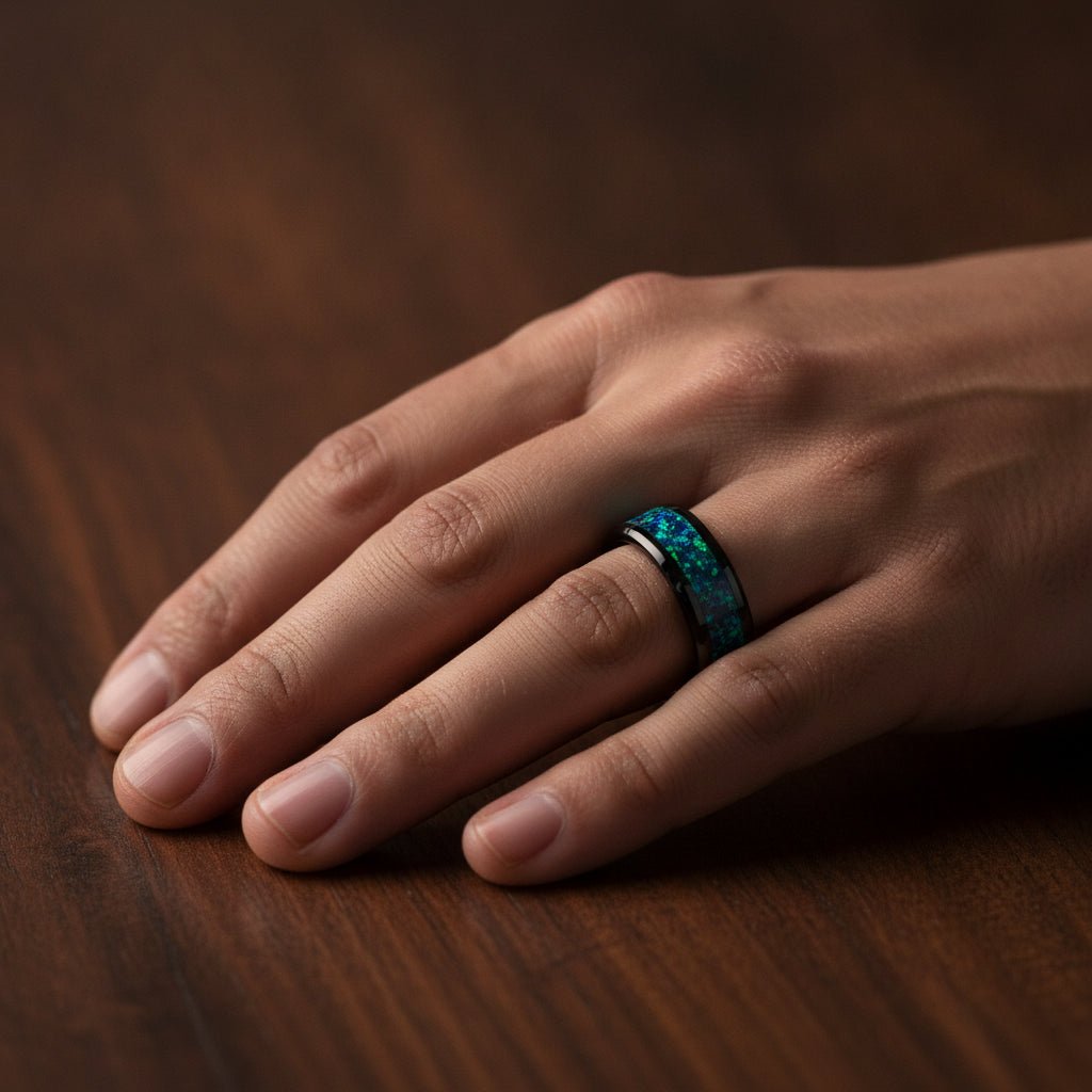 PULSAR | Black Ceramic Ring, Opal Inlay - Image 2