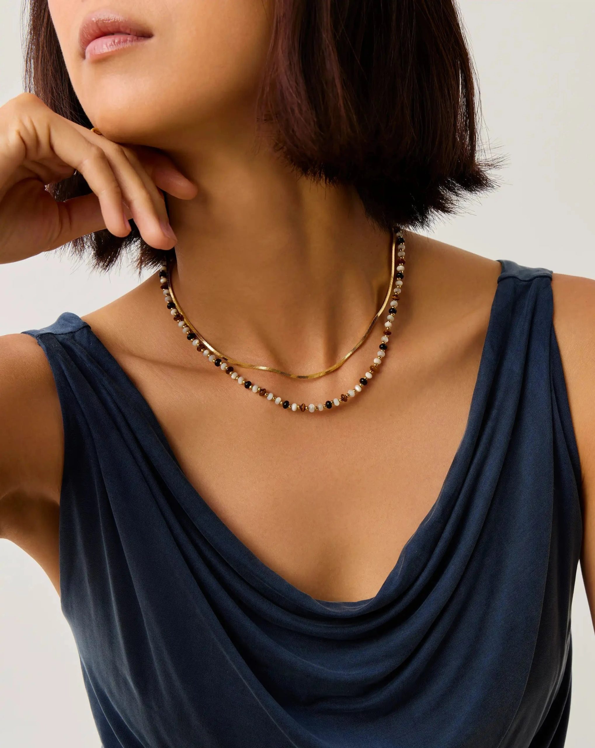 Savi Pearl & Gemstone Beaded Necklace | 18ct Gold Plated/Multi - Image 3