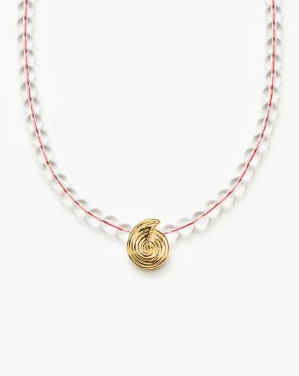 Spiral Gemstone Beaded Pendant Necklace | 18ct Gold Plated/Clear Crystal Quartz