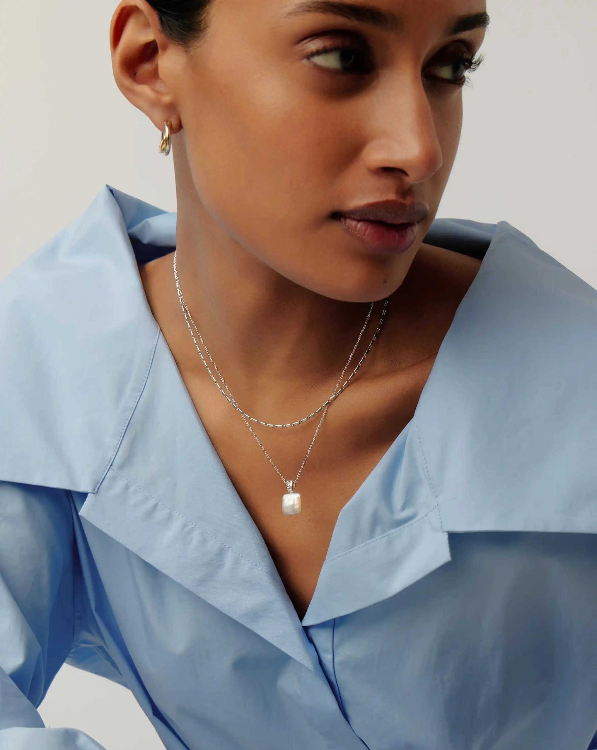 Square Pearl Baya Pendant Necklace | Sterling Silver/Pearl:圖片 3