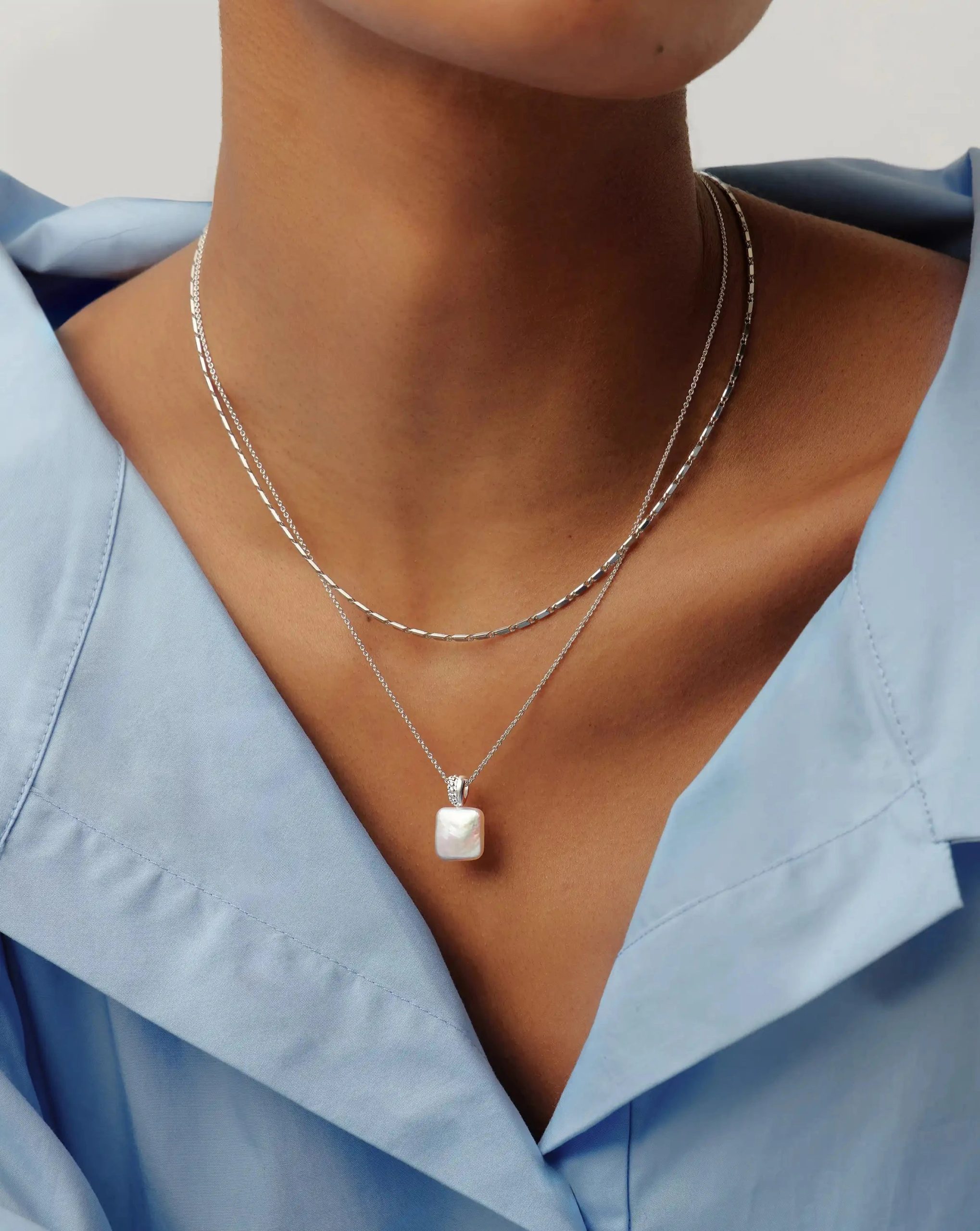 Square Pearl Baya Pendant Necklace | Sterling Silver/Pearl:圖片 2