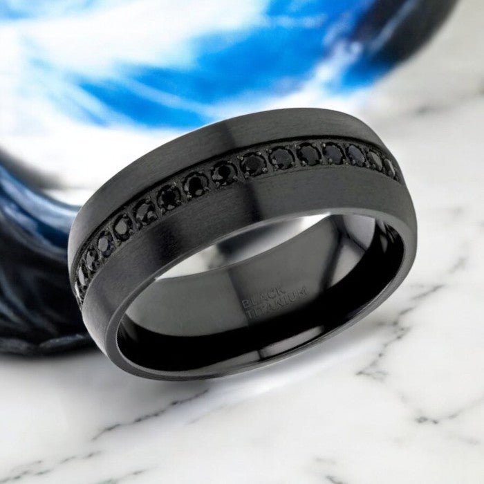 TALON | Black Titanium Ring, Black Sapphires Inlay, Domed - Image 2