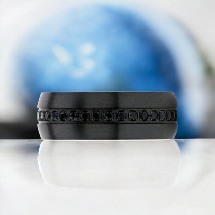 TALON | Black Titanium Ring, Black Sapphires Inlay, Domed - Image 3