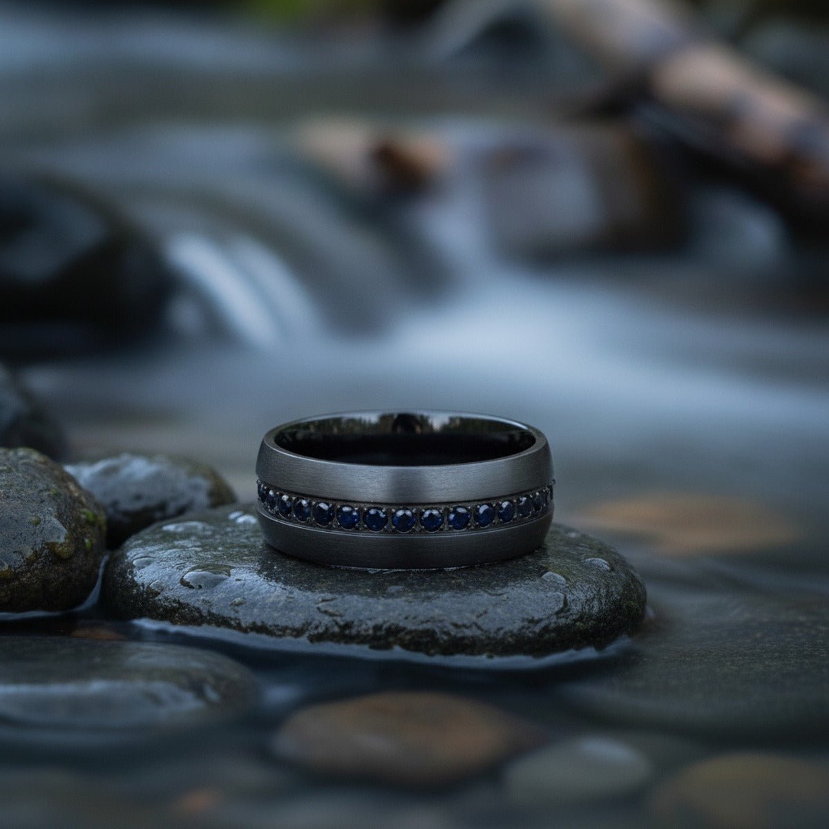 TALON | Black Titanium Ring, Black Sapphires Inlay, Domed - Image 6