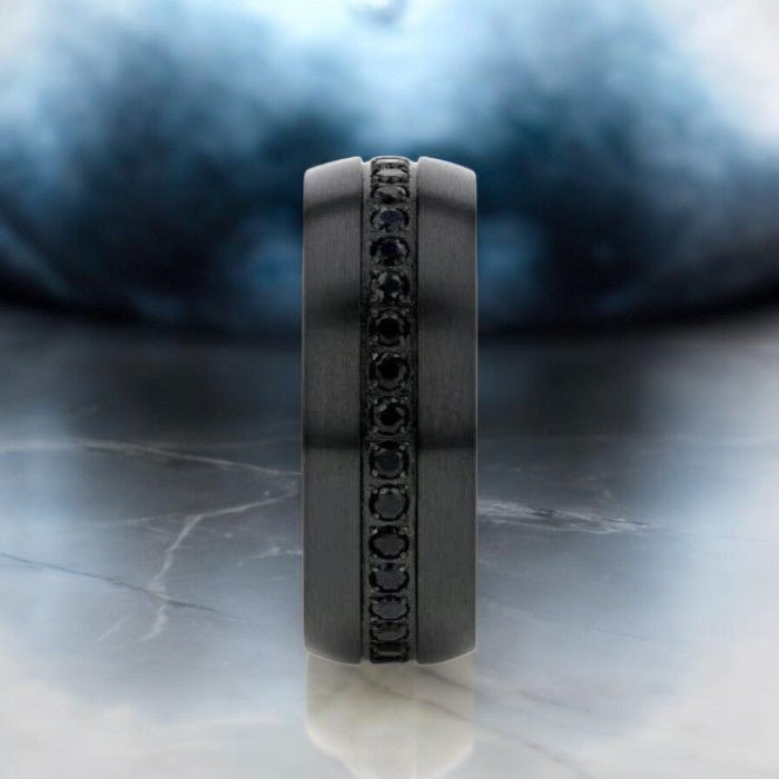 TALON | Black Titanium Ring, Black Sapphires Inlay, Domed - Image 4
