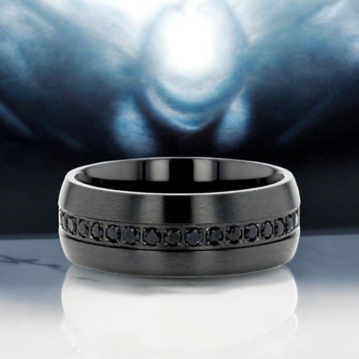 TALON | Black Titanium Ring, Black Sapphires Inlay, Domed - Image 5