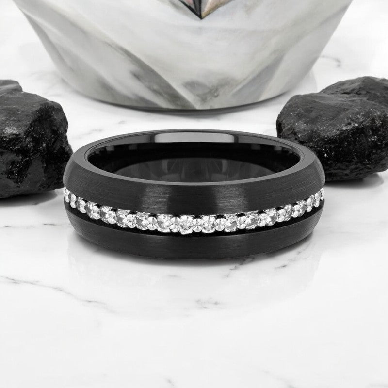 TSAR | Black Tungsten Ring with White Sapphires:圖片 5